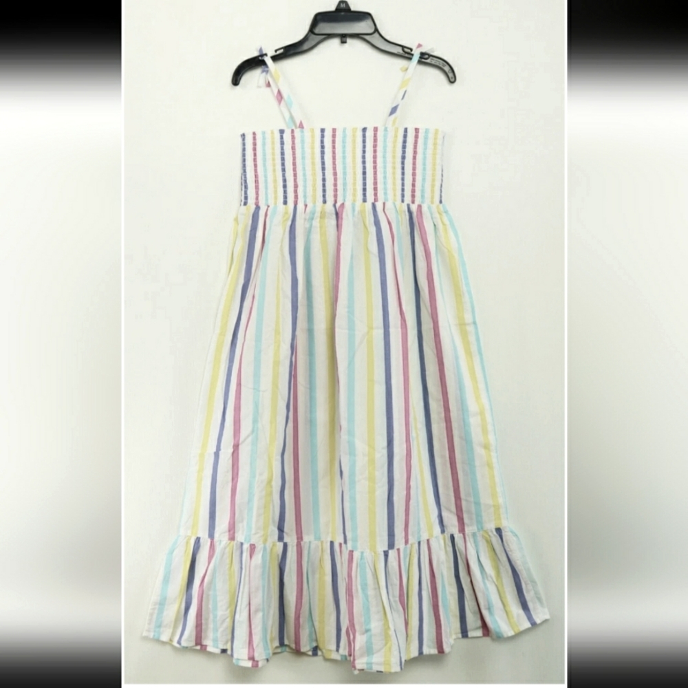 Big Girls JOE FRESH White Multi Stripe Woven Smocked Cotton Dress